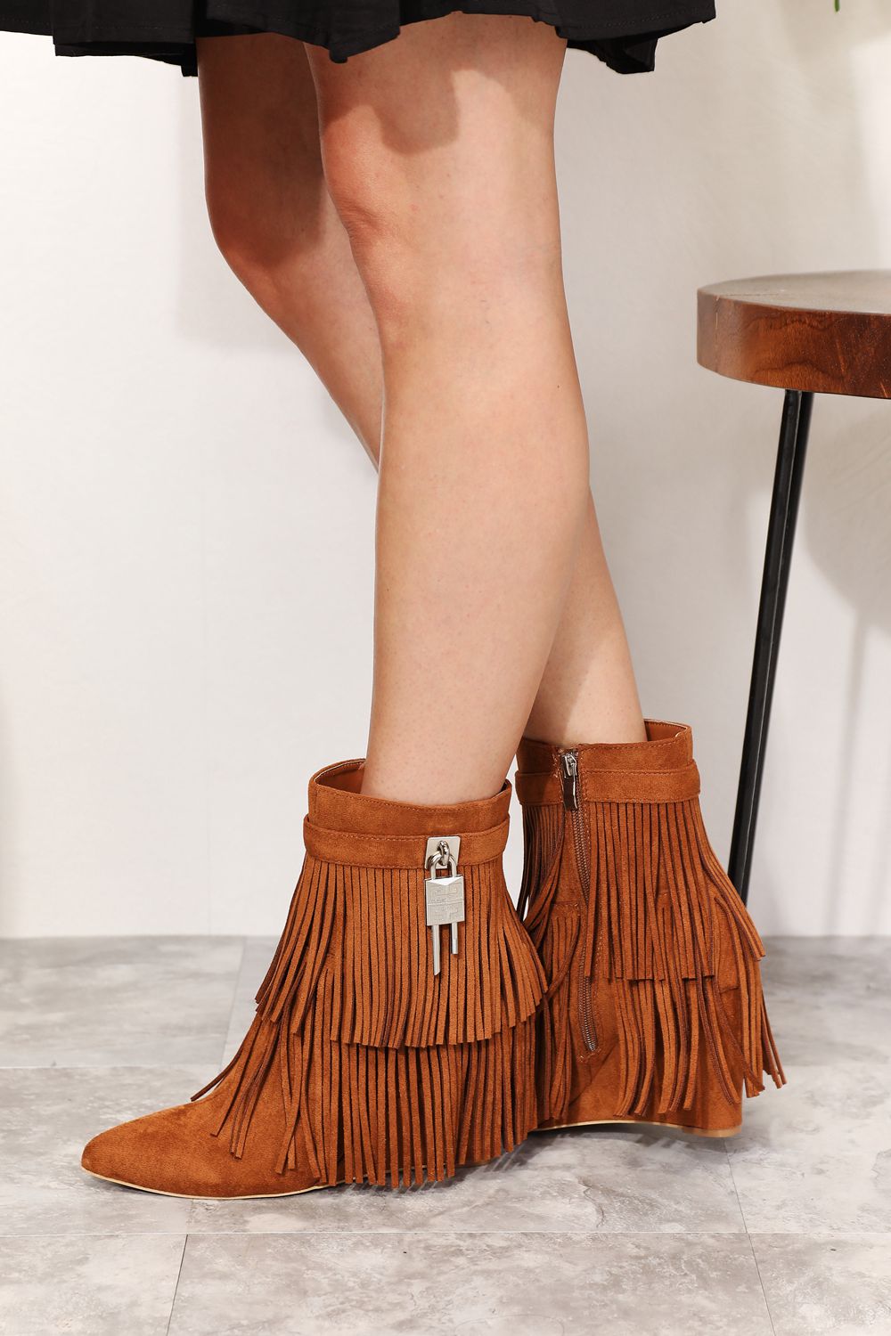 Legend Women's Tassel Wedge Heel Ankle Booties