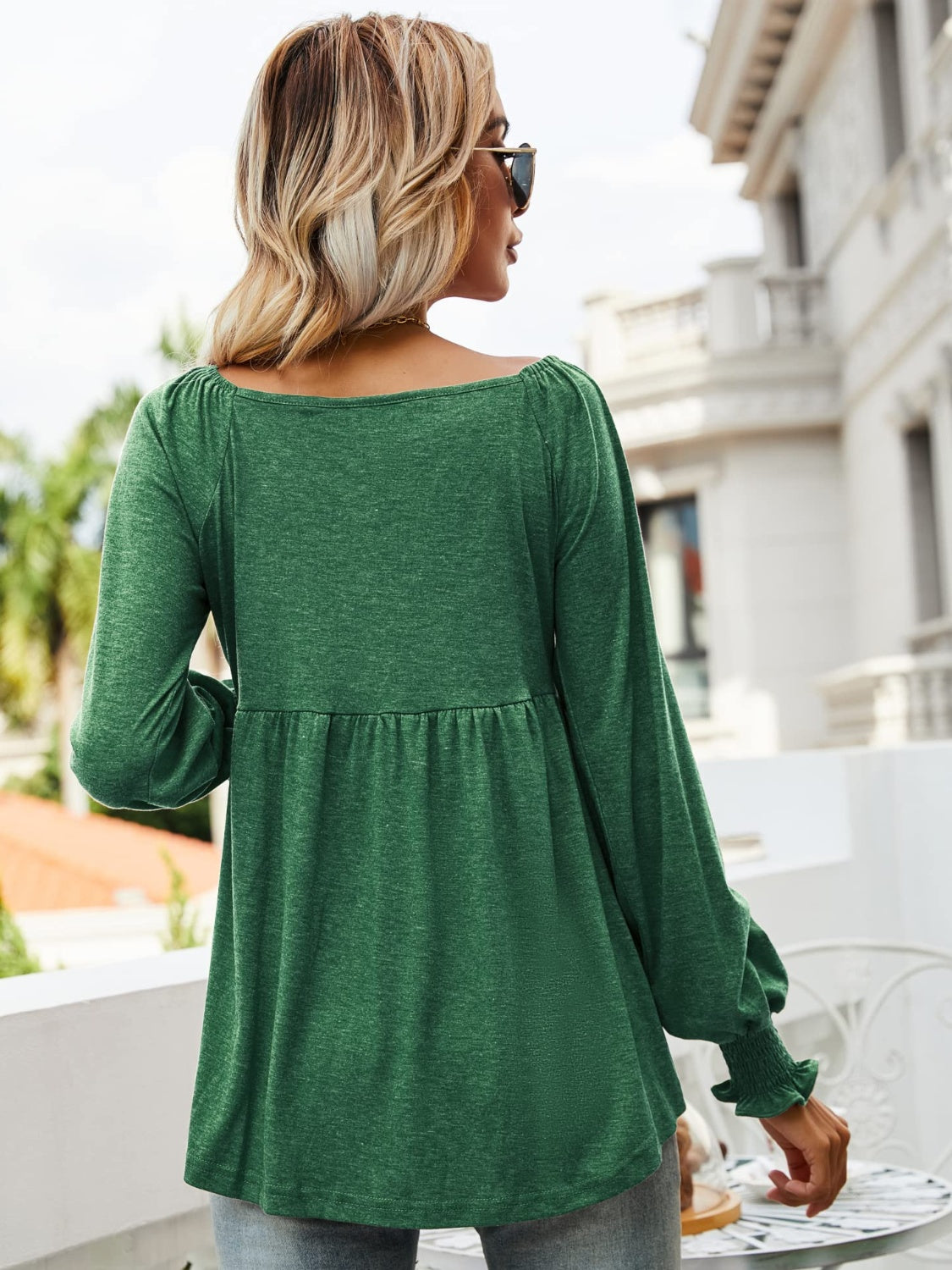 V-Neck Lantern Sleeve Blouse