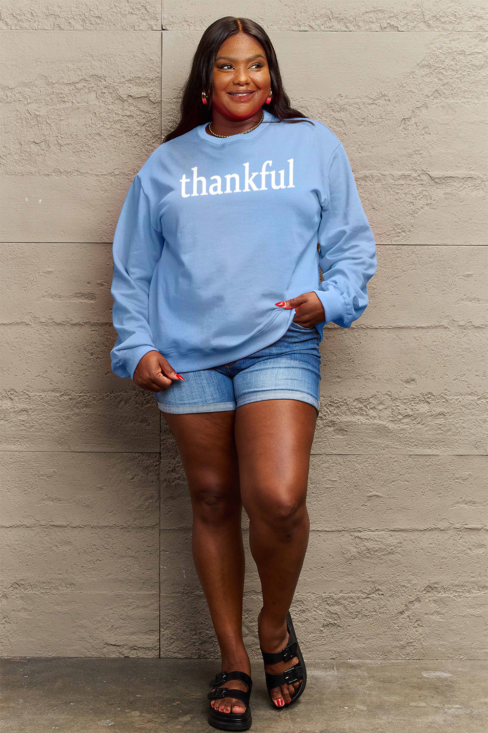 Simply Love Full Size THANKFUL Graphic Sweatshirt