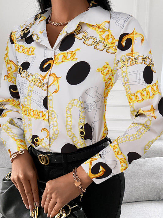 Printed Collared Neck Long Sleeve Shirt